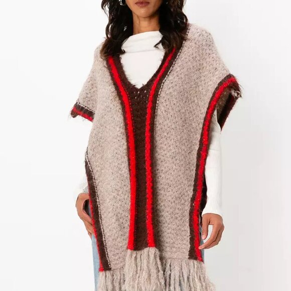 Zara Plunge Fringe Ponch NWOT One Size